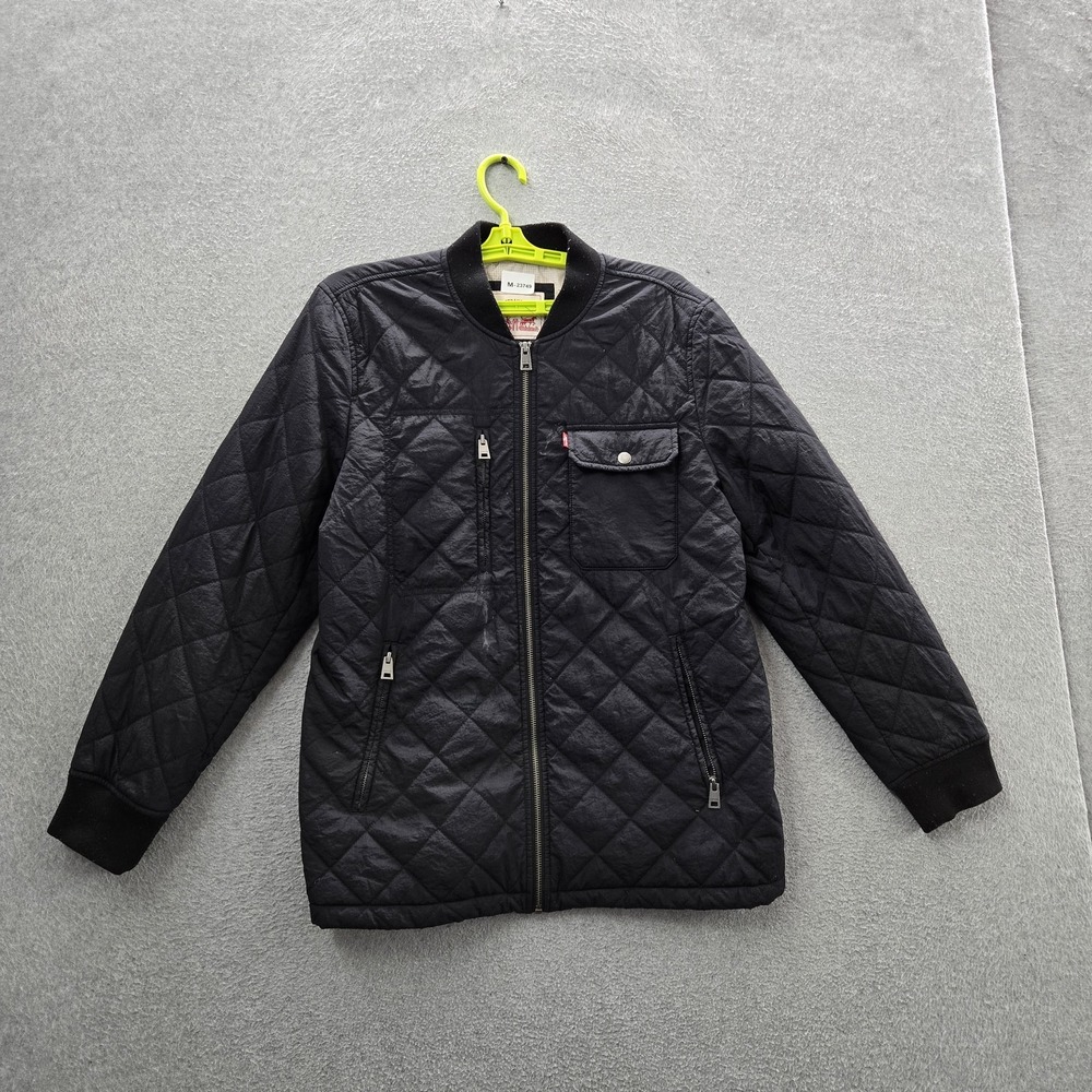 Levi's Women Jacket L Black Nylon Polyester Diamond Quilted Bomber READ